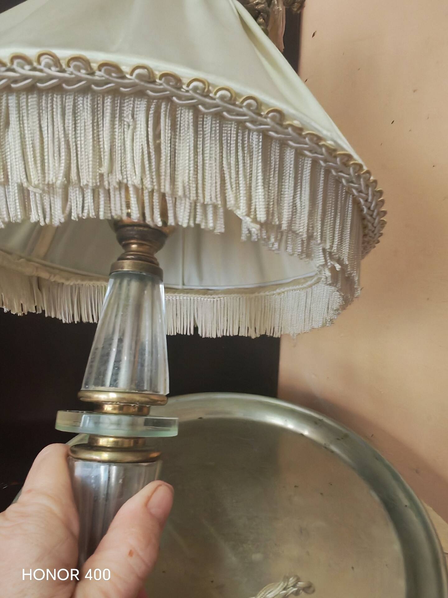 Table lamp in Hollywood Regency boudoir style from the 1950s.