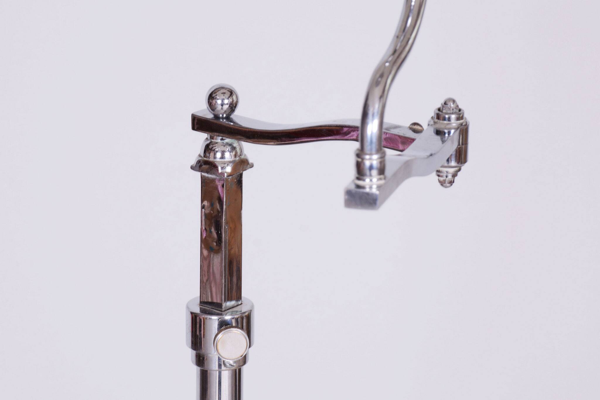 Czech Bauhaus Floor Lamp, Textile Lamp Shade, Chrom-Plated Steel, 1920s