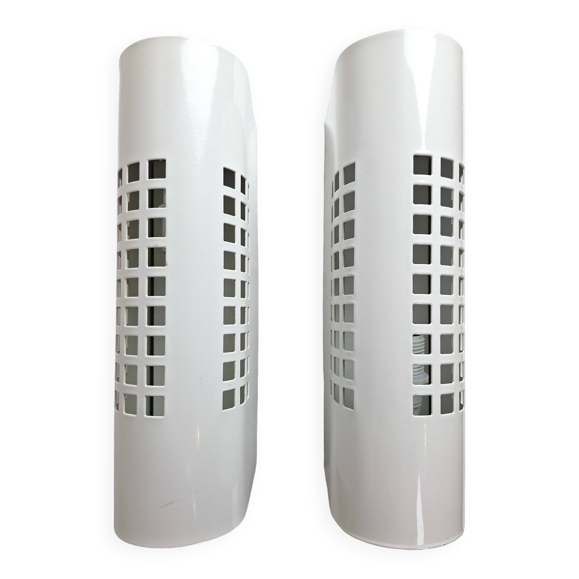 Pair of vintage 80s Memphis industrial wall or ceiling lights