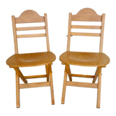 Pair of folding chairs in light wood