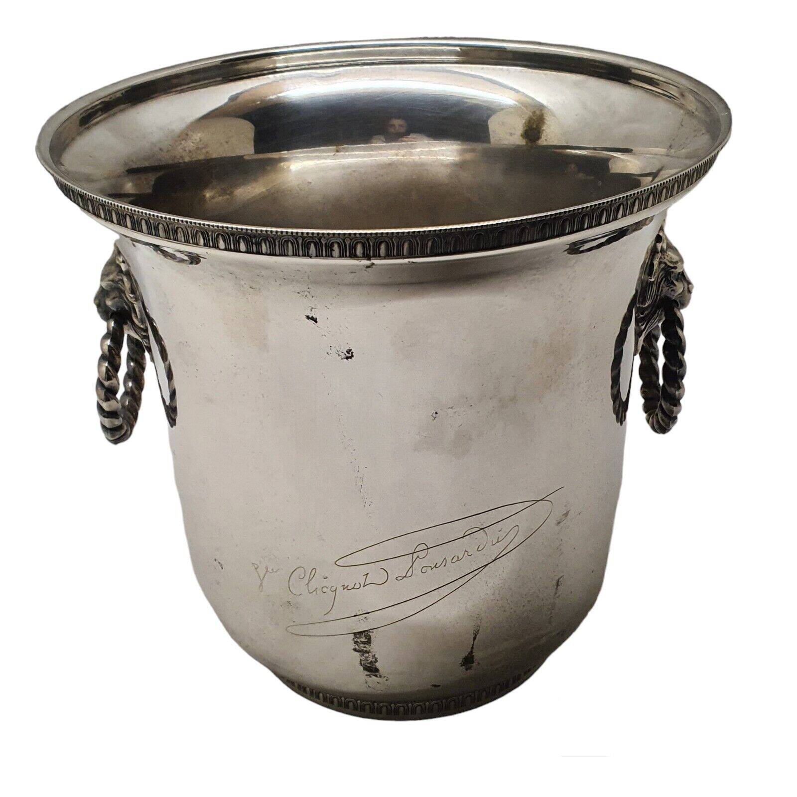 Rare silver metal champagne bucket signed veuve clicquot ponsardin lion head