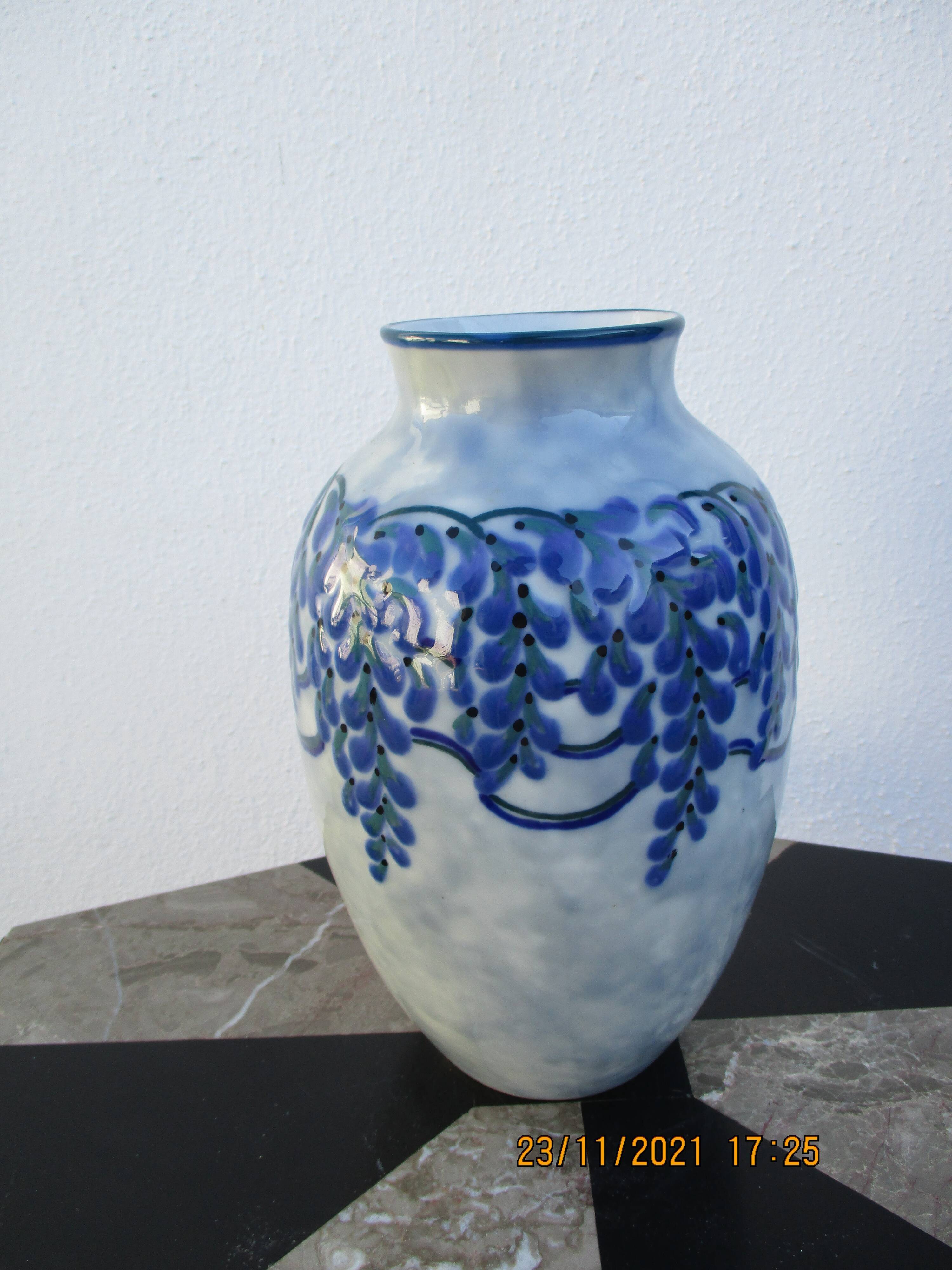 Camille Tharaud Limoges France vase porcelain emaillee decor foliage Art Deco