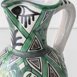 Spanish ceramic pitcher from the mid-century Mudéjar style in green and black, Punter.