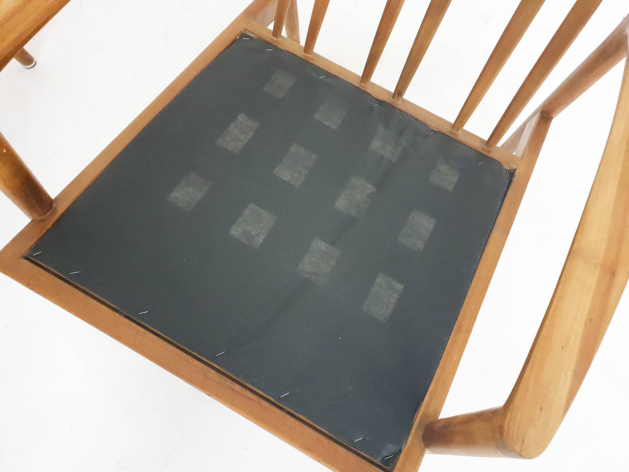 Solid oak antique dining chairs, with hand carved back rests. The chairs have no screws only wooden