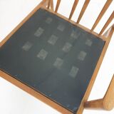 Solid oak antique dining chairs, with hand carved back rests. The chairs have no screws only wooden