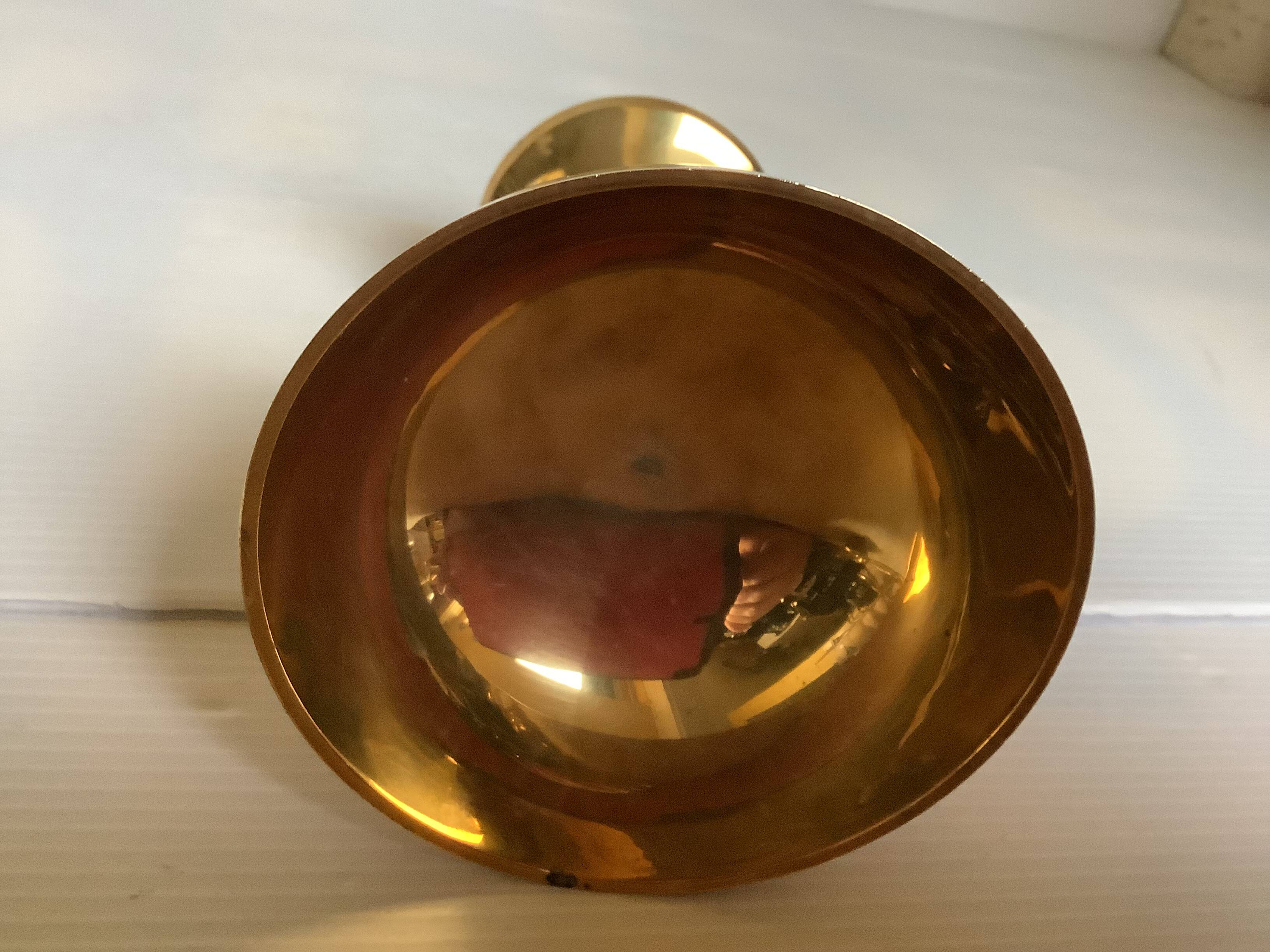 Brass bowl, ring holder, chalice.