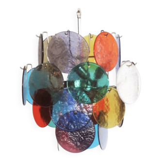 Lustre vintage en verre de Murano multicolores 4 feux. Italie, années 80
