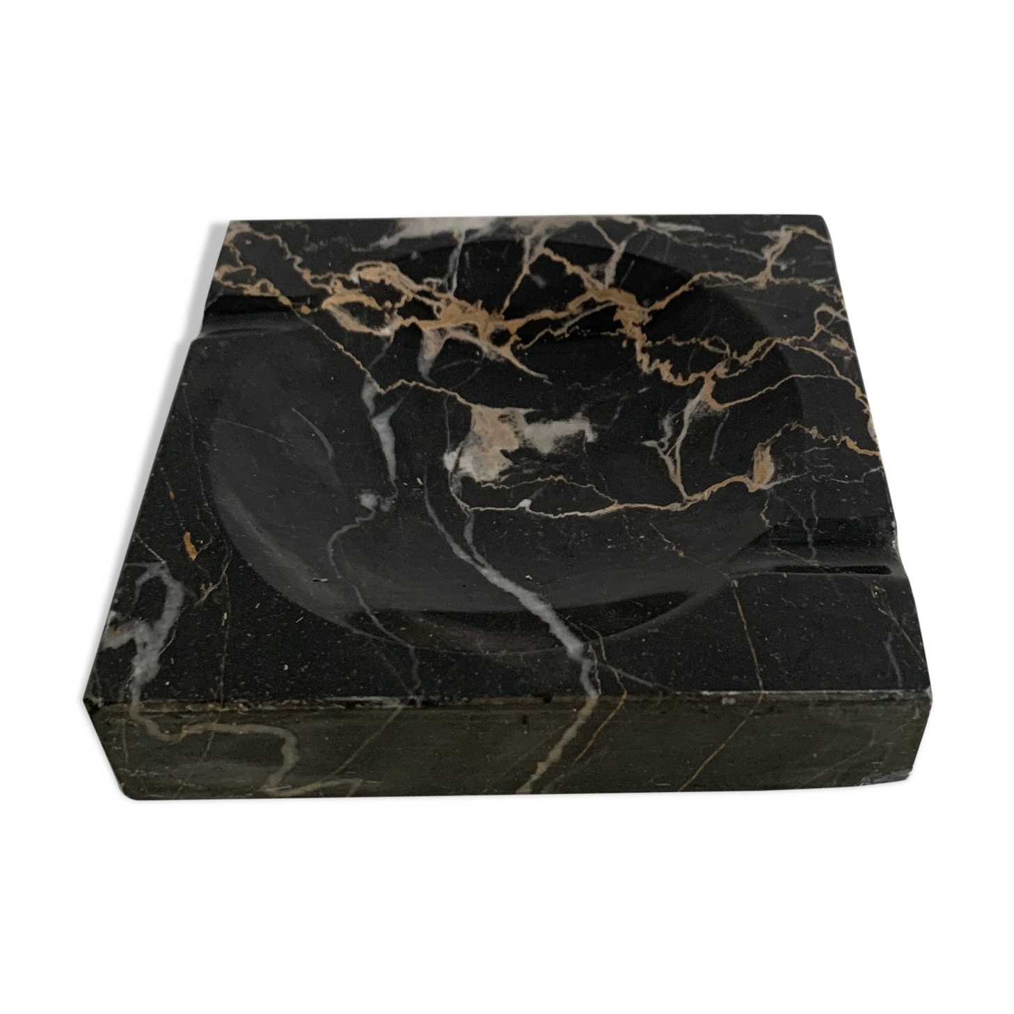 Vintage black marble squared veined ashtray