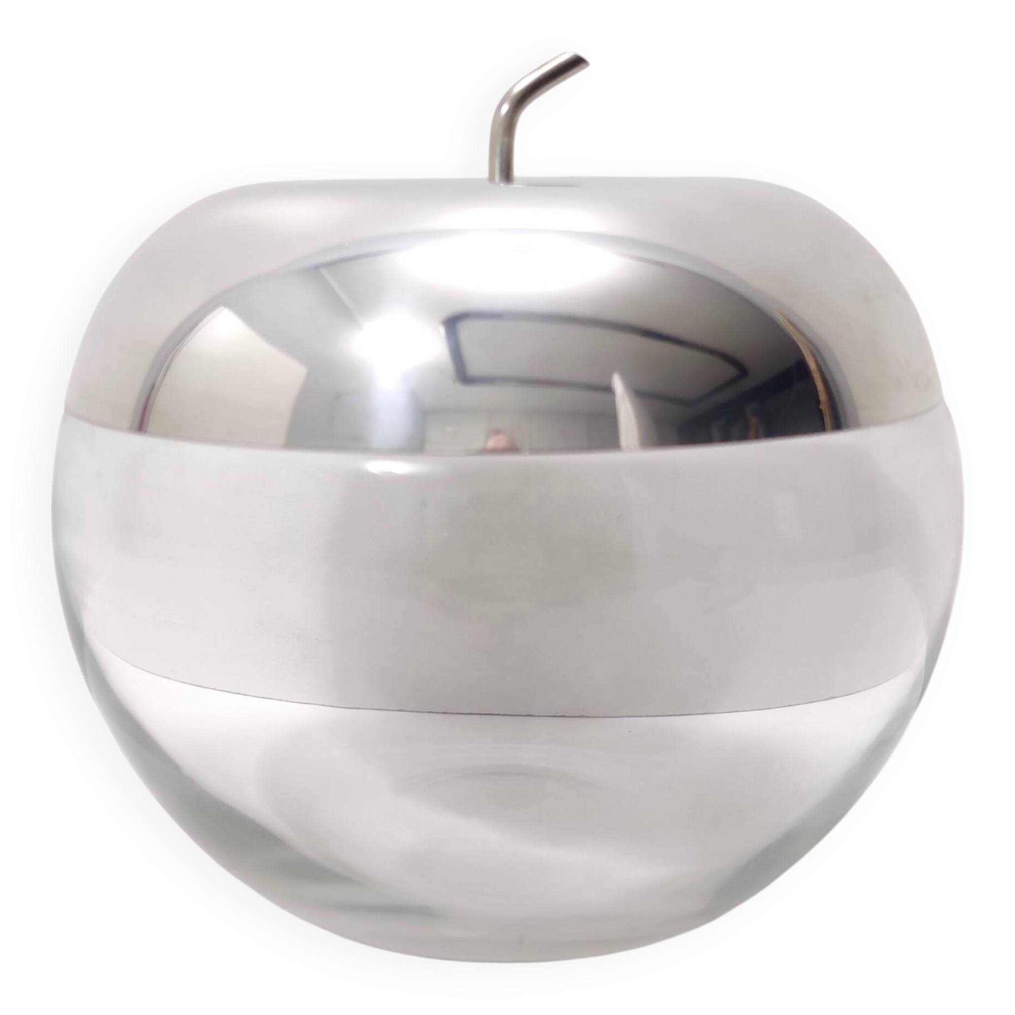 Postmodern Transparent Glass and Silver-Plated Metal Ice Bucket / Bowl, Italy