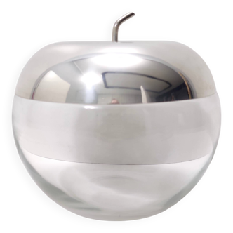 Postmodern Transparent Glass and Silver-Plated Metal Ice Bucket / Bowl, Italy