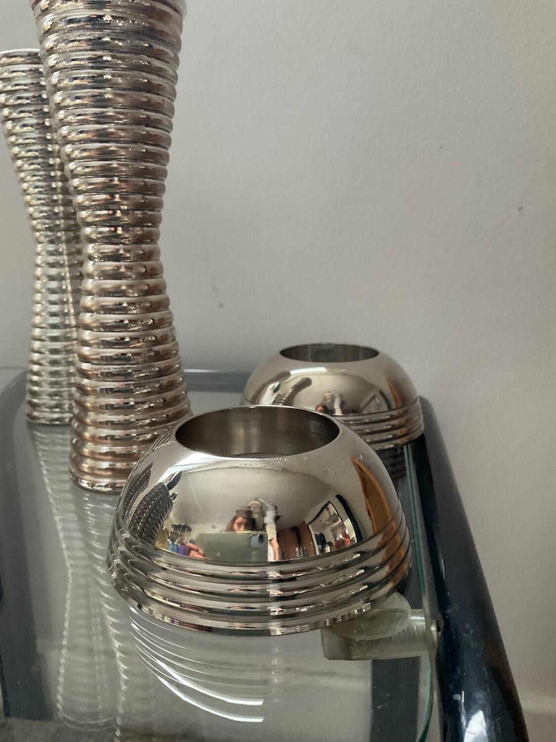 Series of 8 vintage candlesticks in silver metal