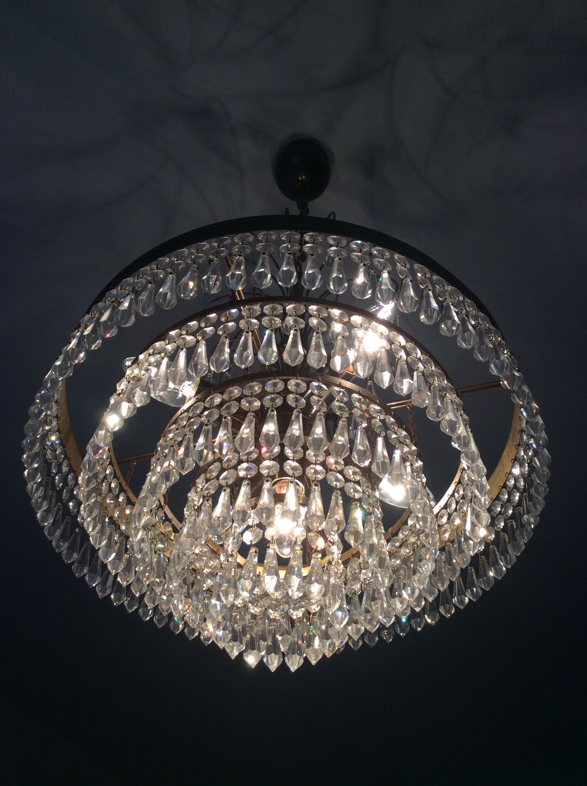 Chandelier cascading crystal and bronze tassels