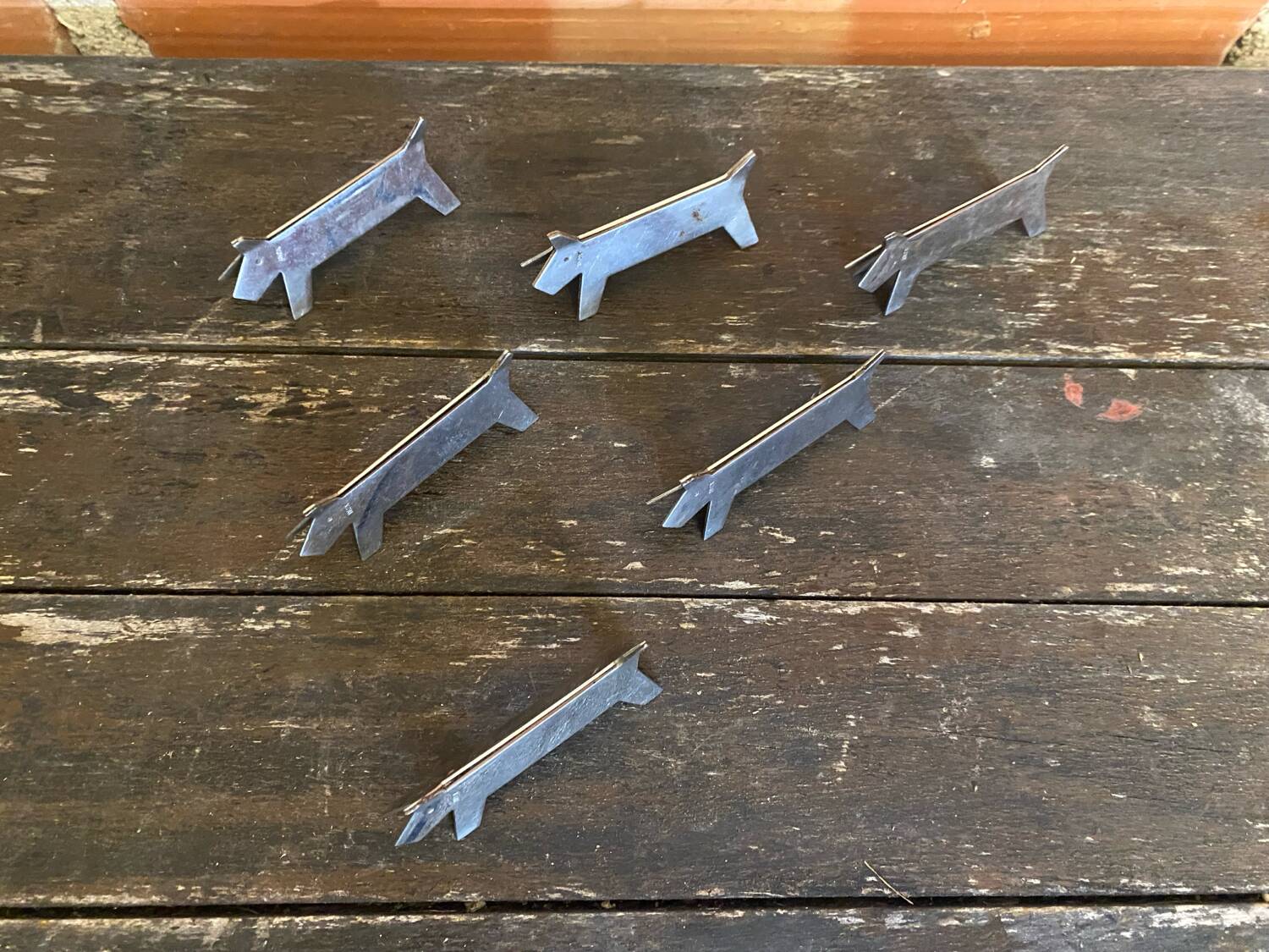 Set of 6 Vintage Stainless Steel Dog-Shaped Knife Rests Art Deco France