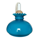 Suspension vintage en verre turquoise et blanc – années 60/70
