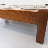 Vintage Brutalist Oak and Slate Coffee Table from the 60s-70s