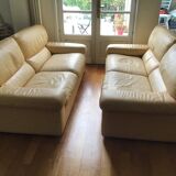 Pair of grained leather sofas Duvivier iconic model Maillol 1990