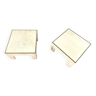 Pair of travertine and brass coffee tables, 1970s