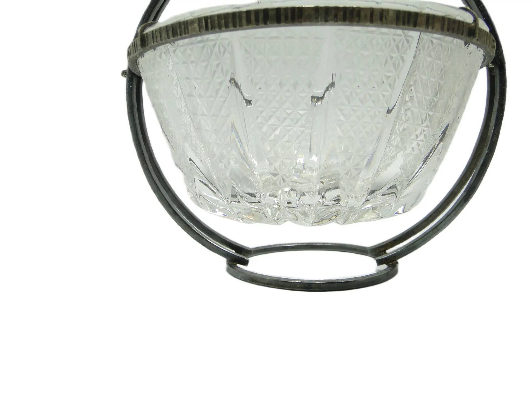 Sugar bowl, mid-century modern, transparent glass, silver-plated brass, Poland, 1960s.