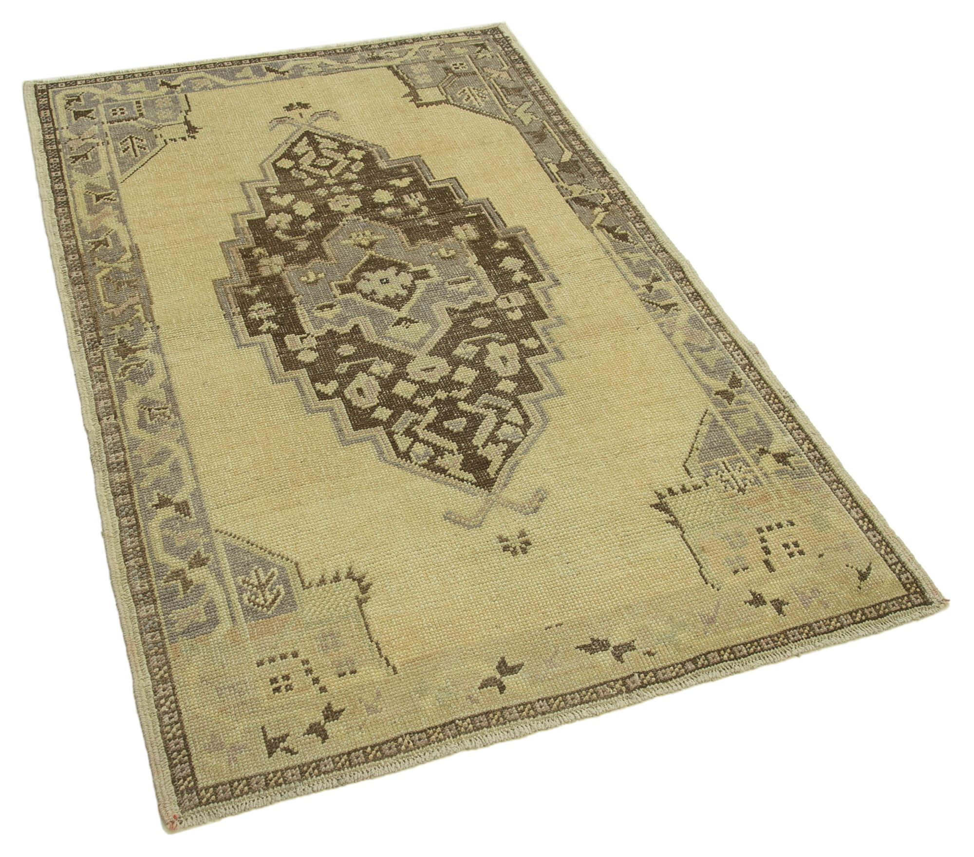1960s handmade oriental beige carpet 102 cm x 163 cm
