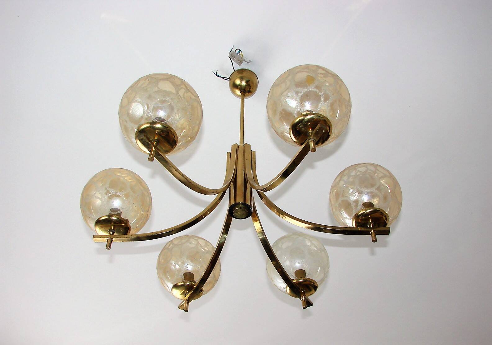 1970s vintage chandelier | Brass, aluminium and glass | 6x E14