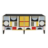 Cabinet italien moderne des années 50 avec structure d'origine, verre de Murano et laiton.