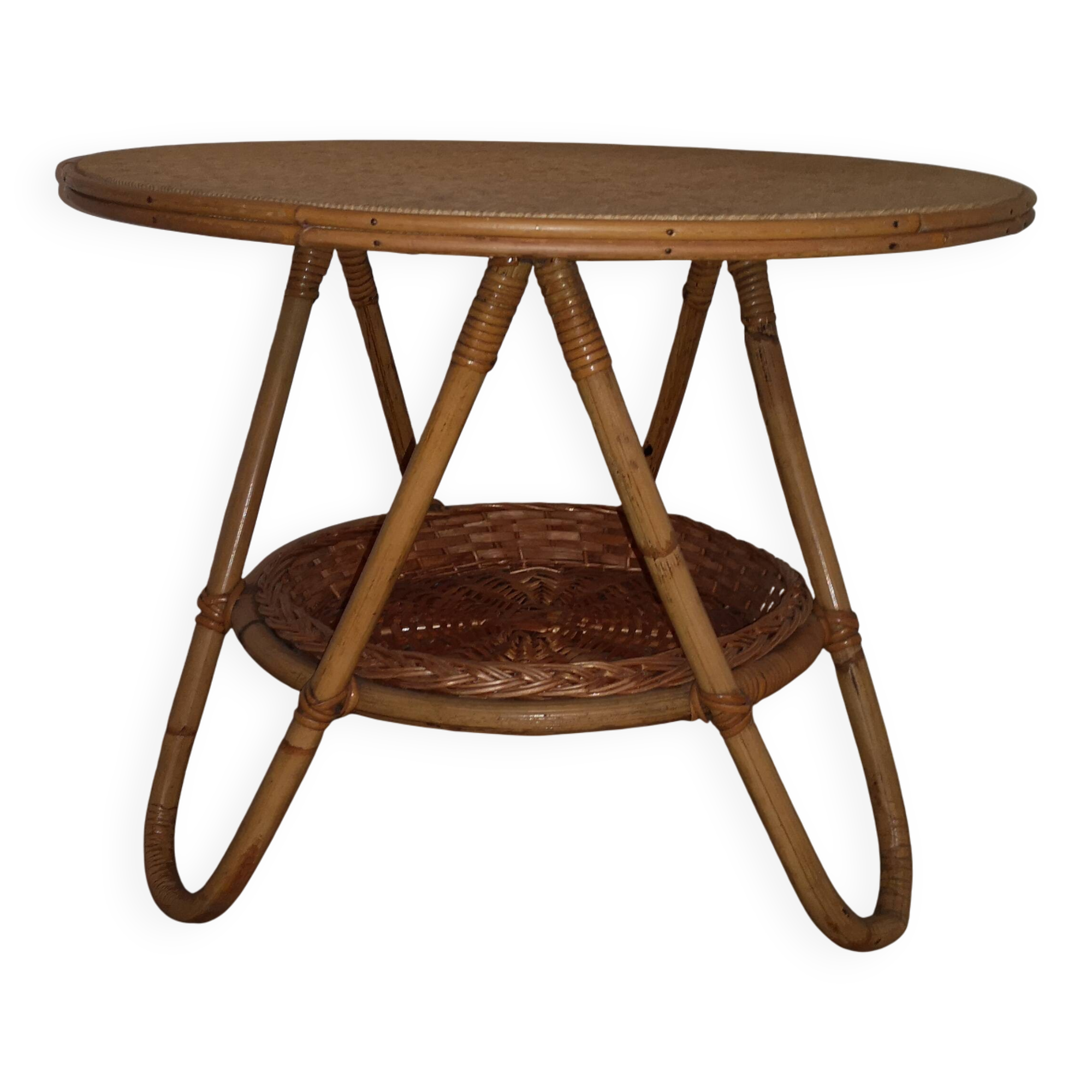 Iconic Tripod Coffee Table – Audoux-Minet – Bamboo & Rush – 1960