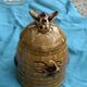 Beehive and bee honey pot in slip, vintage enameled ceramic
