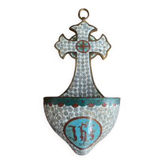 Ancient bronze and cloisonné enamel holy water font
