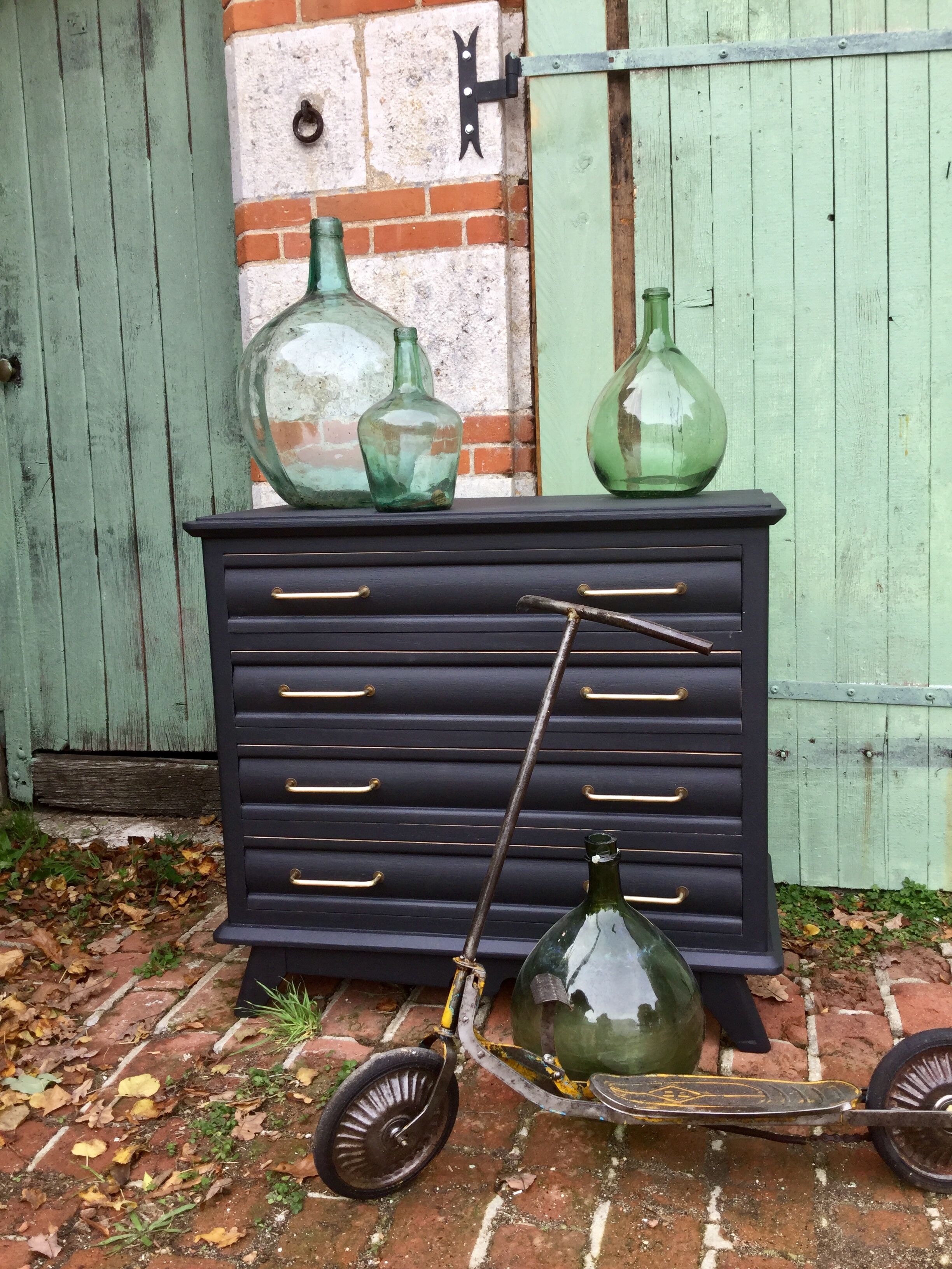 Renovated vintage black chest of drawers