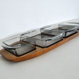 Danish Modern Teak Serving Tray with Glass Bowls, Denmark, 1960s