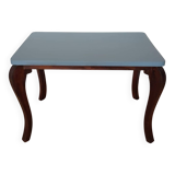 Table basse art déco bois brut et bleu zingueur