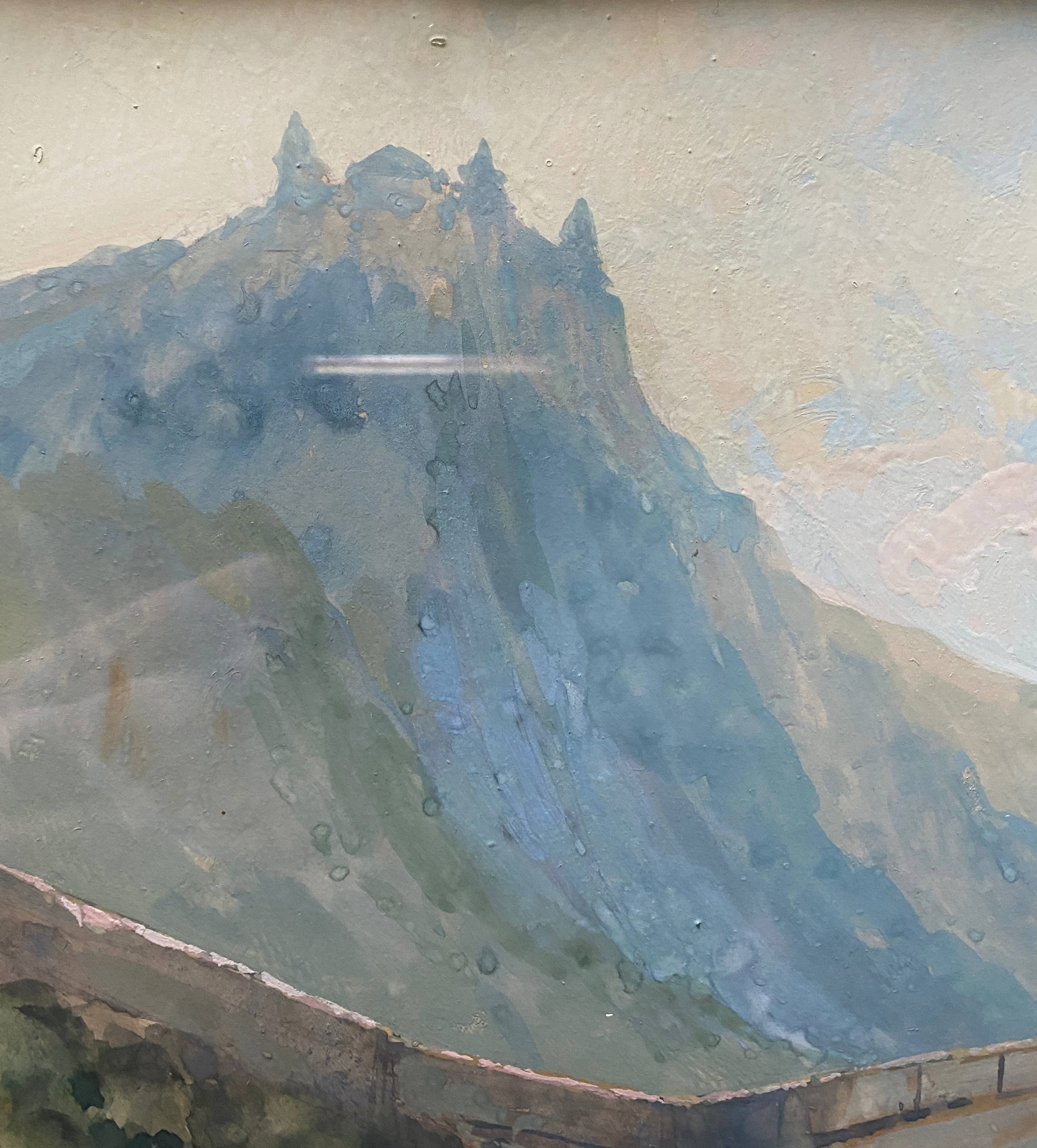 Magnificent 19th century Gouache painting "Roman house by the water" Italy? sign