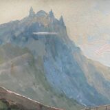 Magnificent 19th century Gouache painting "Roman house by the water" Italy? sign