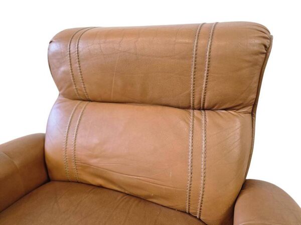 Fauteuil vintage en cuir cognac / fauteuil une place / fauteuil
