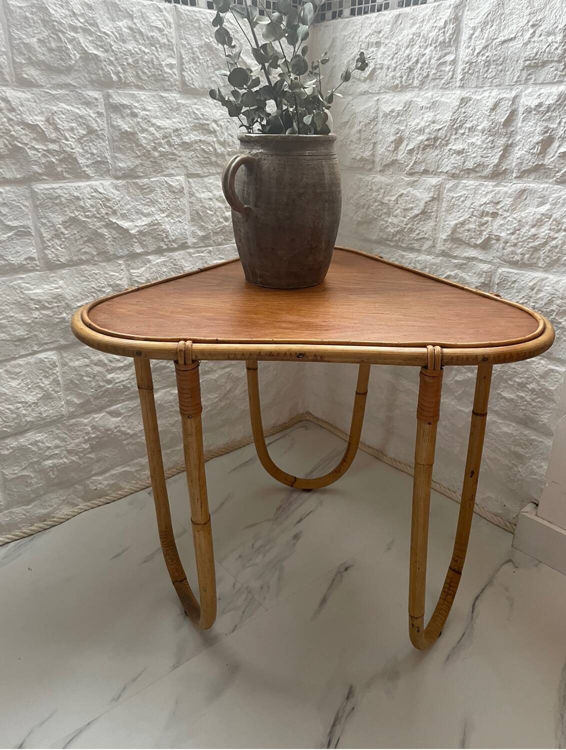 Small banbou tripod table from the 70s