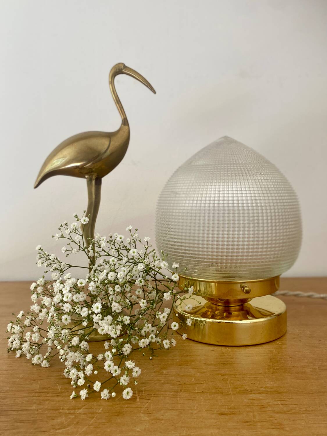 Vintage globe table lamp in holophane glass