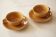 Set of 2 light brown stoneware teacups and saucers