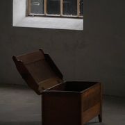 Modern Danish oak commode with decorative relief sculpture, mid-20th century.