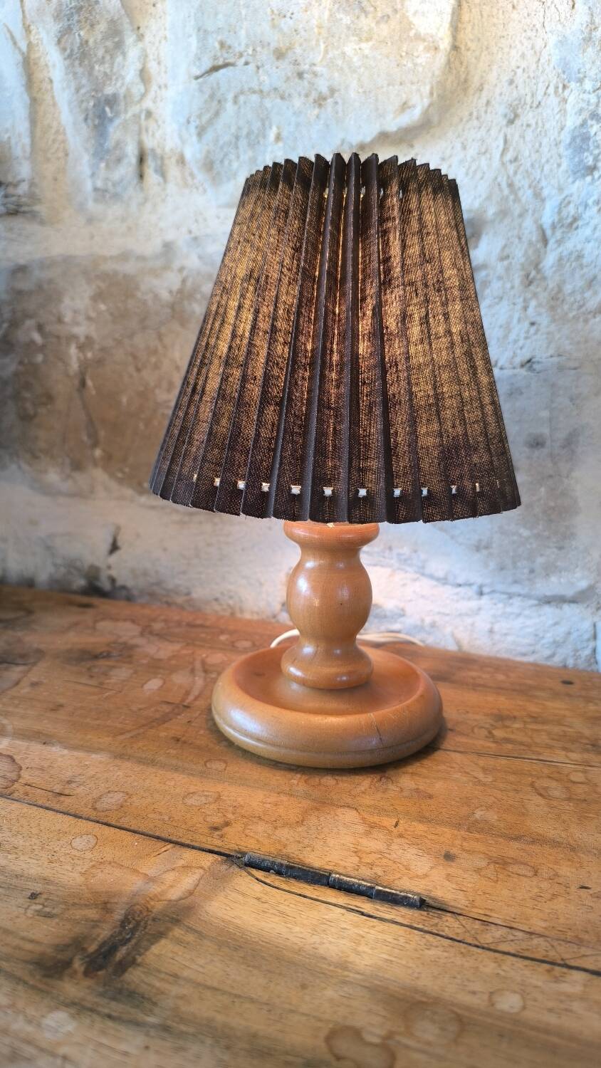 Turned wood table lamp
