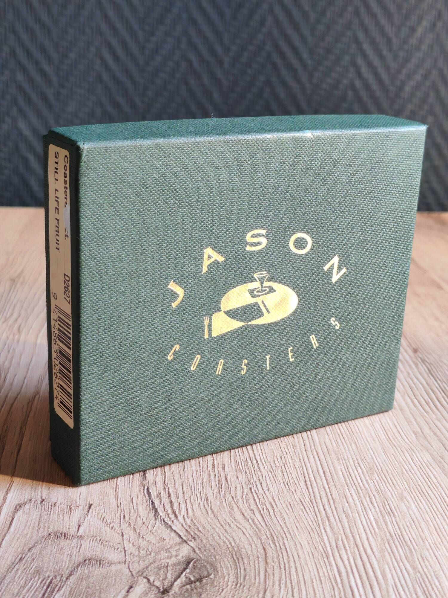 Set of 6 vintage Jason "Still Life Fruit" coasters, cork and durable.