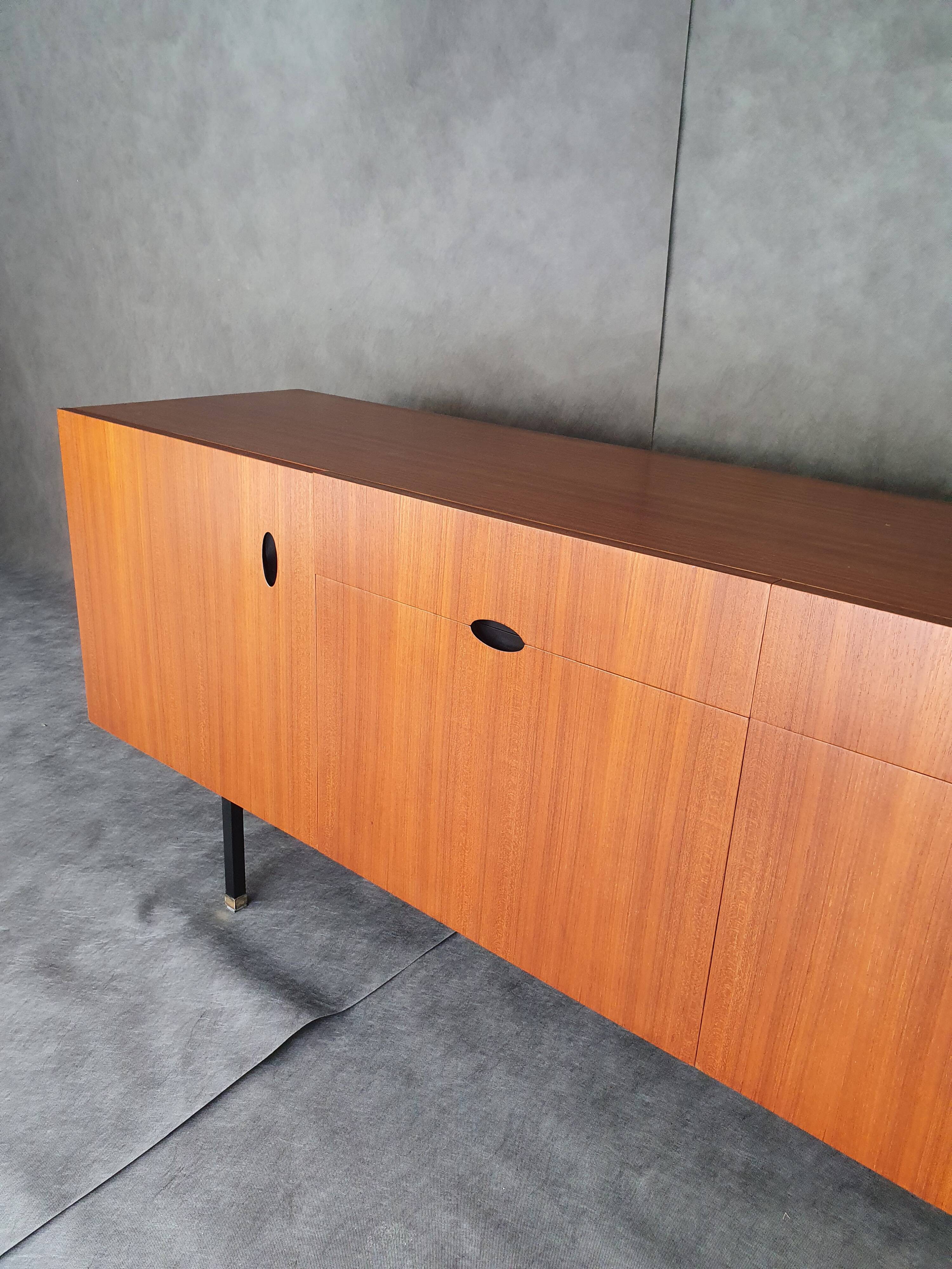Minimalist mahogany veneer row by Paul Geoffroy 1960s