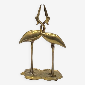 Statue / zoomorphic animal sculpture vintage golden brass couple cranes / herons