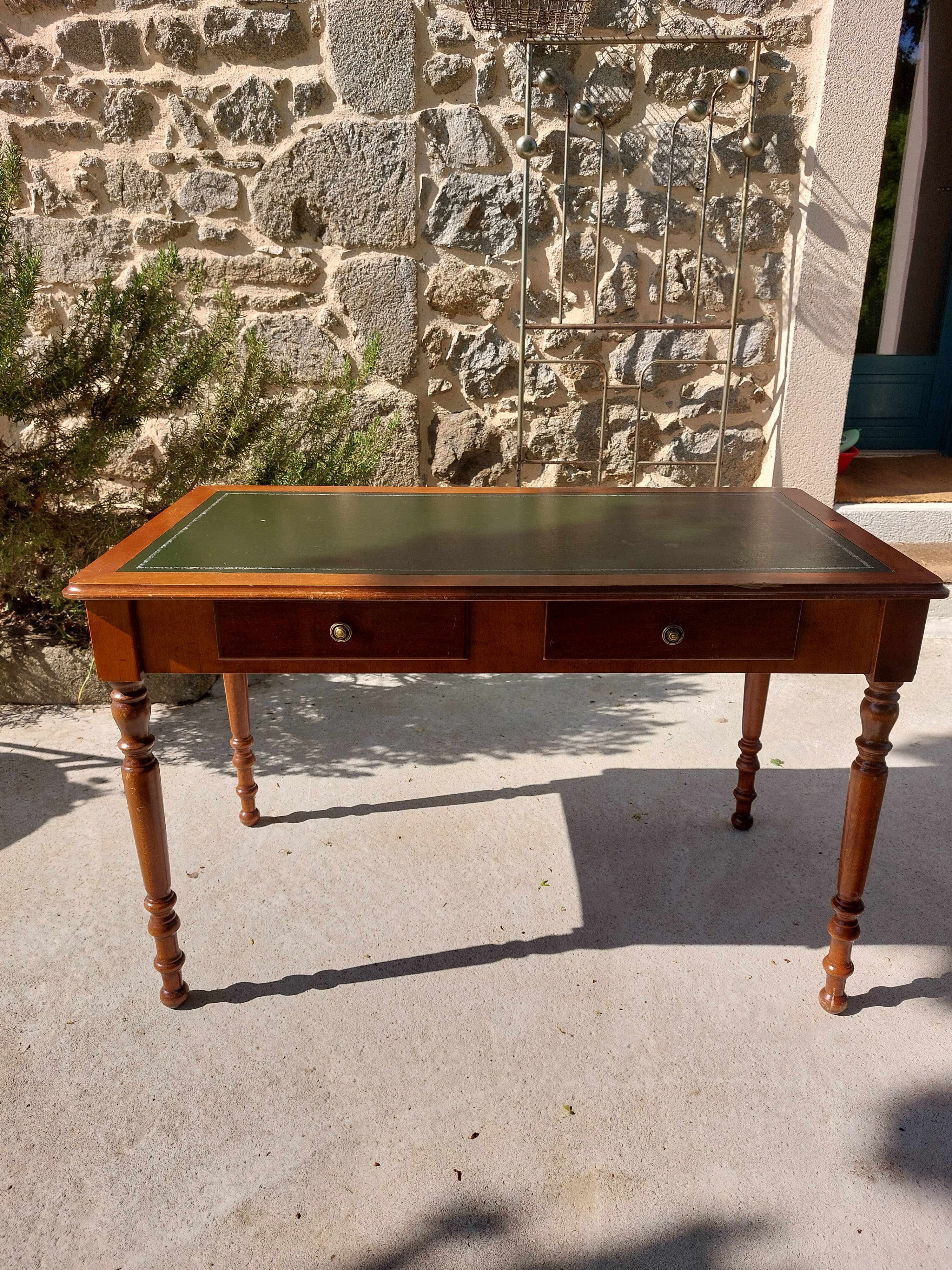 Desk green leather top