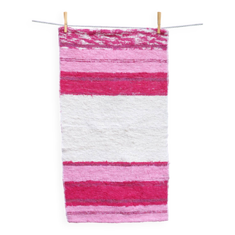Petit tapis tissé main - Coton recyclé - 50 x 90 cm - Rose et blanc