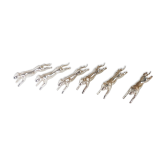 6 Leopard silver metal knife holders
