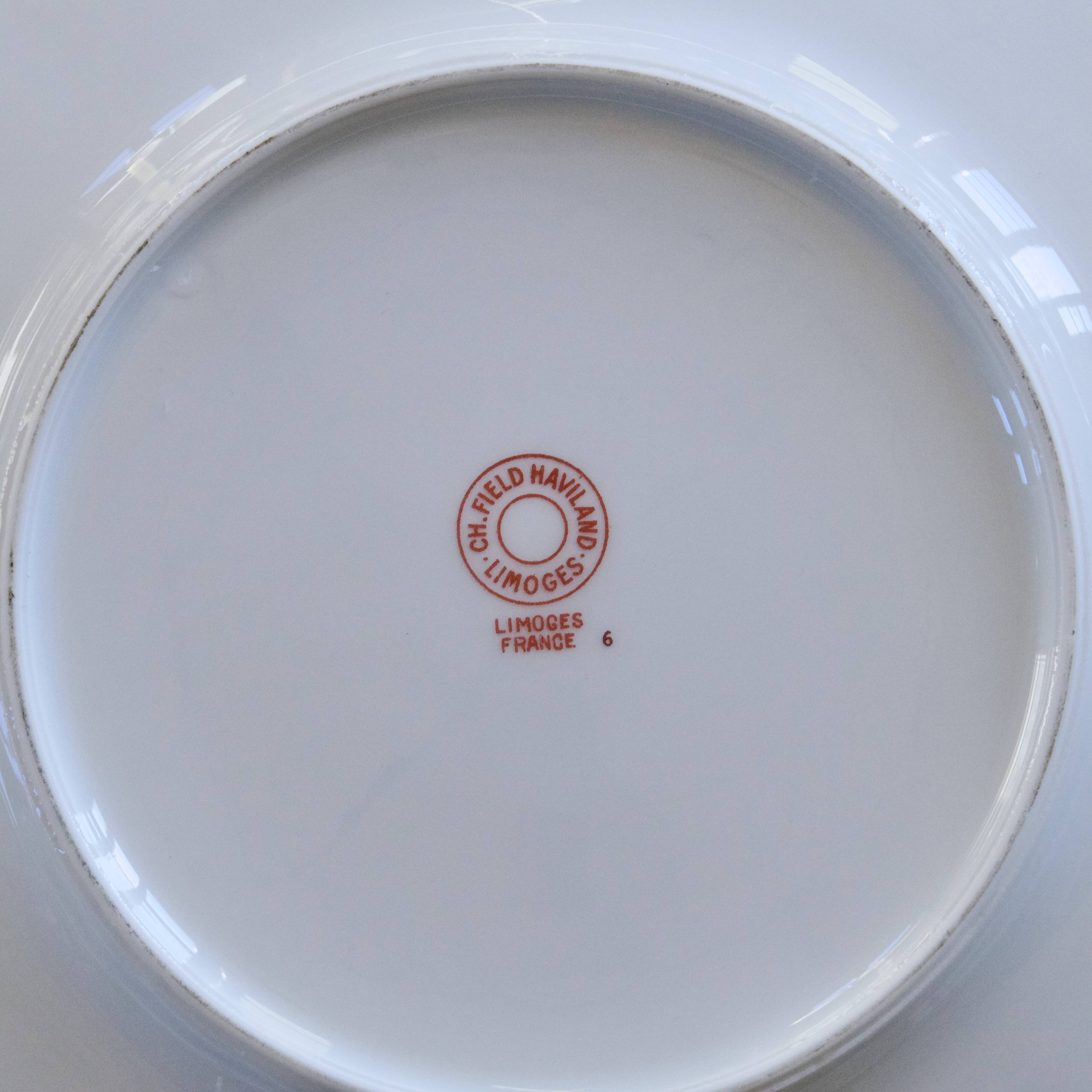 Antique Limoges Haviland porcelain dinner plates, bird decoration