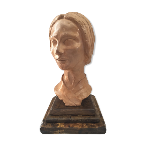 Buste en terre crue d'atelier buste visage de femme signée j.c.g.