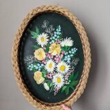 Serving tray with floral decoration, handmade braiding, bohemian countryside
