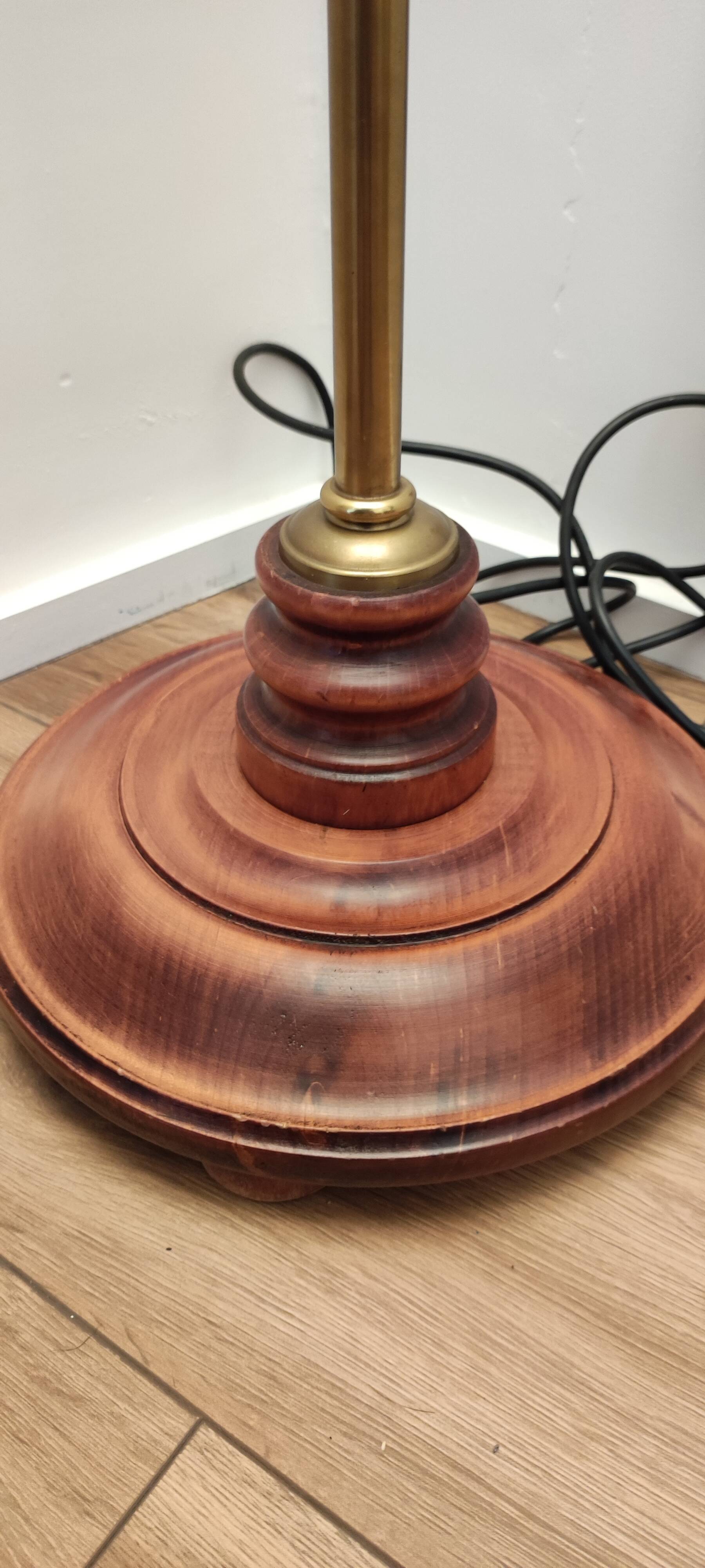 Halogen brass and wood floor lamp