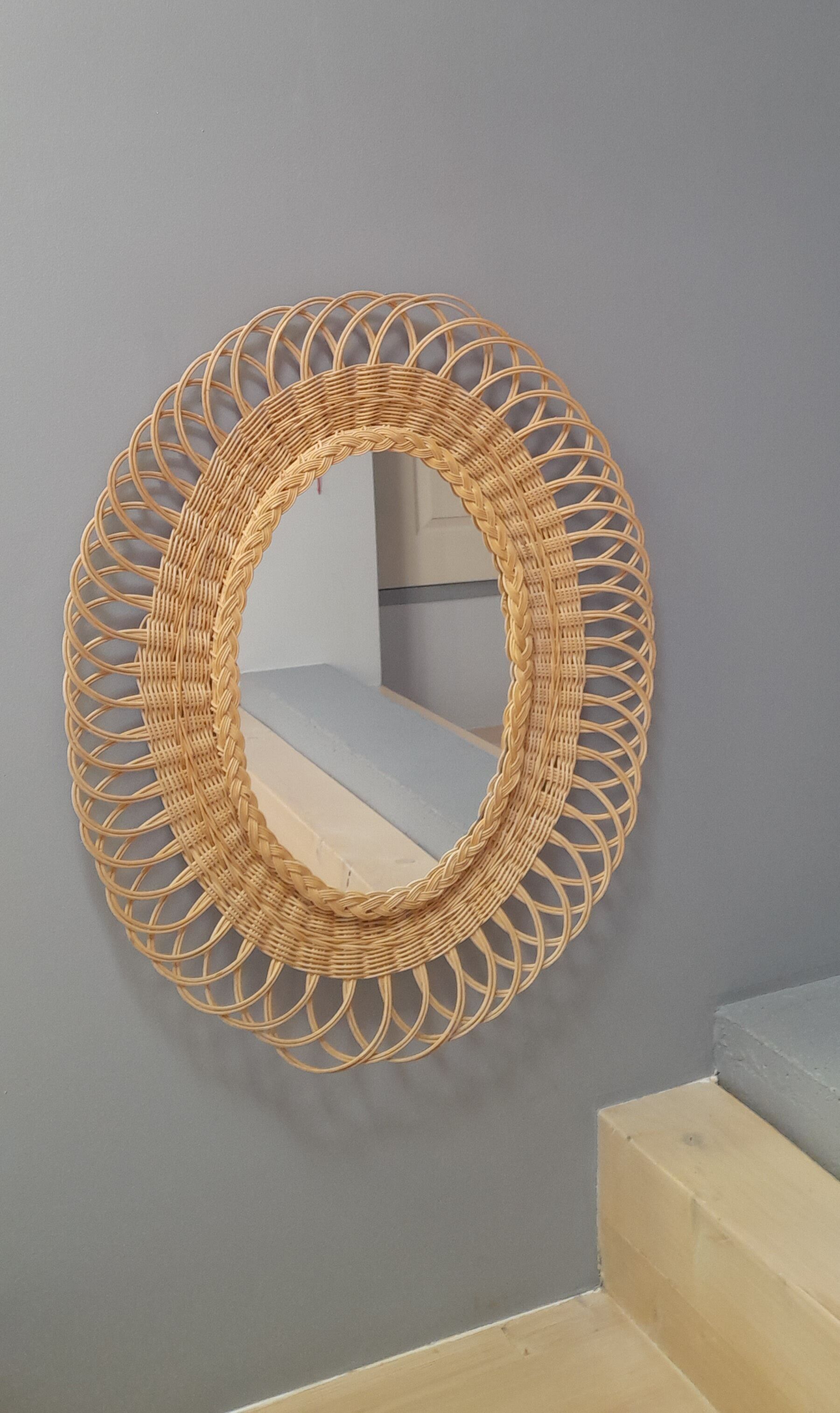 Miroir en rotin tréssé 1960